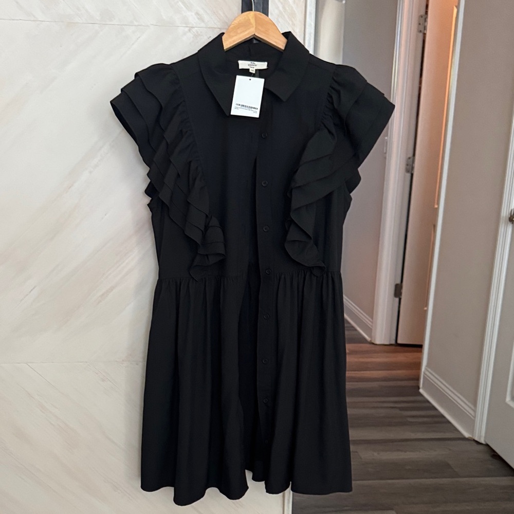 entro Black Ruffle-Sleeve Button Mini Dress